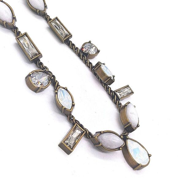Silpada Semi Precious White Jade Swarovski Crystal Necklace in Antique Brass - Picture 3 of 5